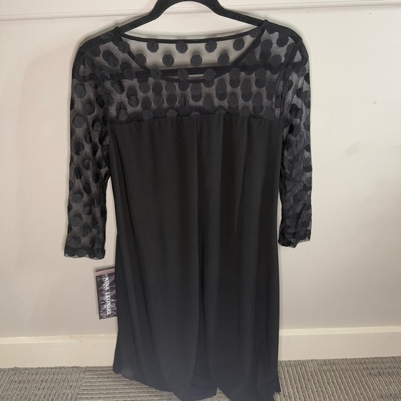 Nina Leonard Black Dress with Polka Dot Mesh Neckline - Picture 2 of 7